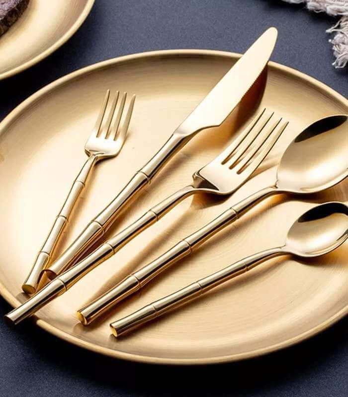 30 Pcs Stainless Steel Cutlery Set for 6 Bamboo Handle Style