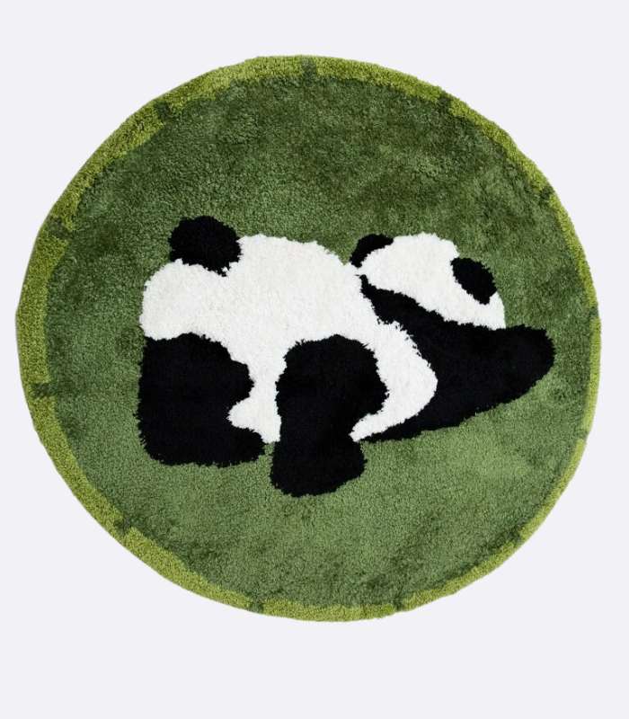 Panda Rug Round Soft Green Hand Knotted