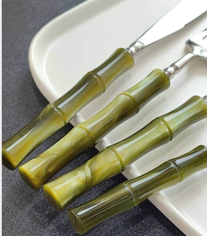 Emerald Bamboo Stainless Steel Cutlery Set | Designer Bamboo-Inspired Flatware with Acrylic Handles | Premium 24, 16 & 4 Piece Sets