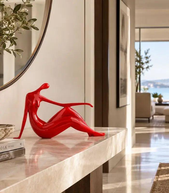 Elara Abstract Resin Figure Sculpture – Reclining Form, Red or Black 35 cm / 13.8 in