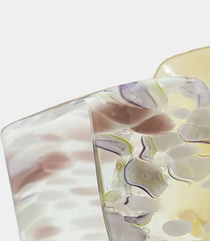 Camellia Handcrafted Glass Vase – Golden Yellow & Lavender Speckled Cube-Form Vessel
