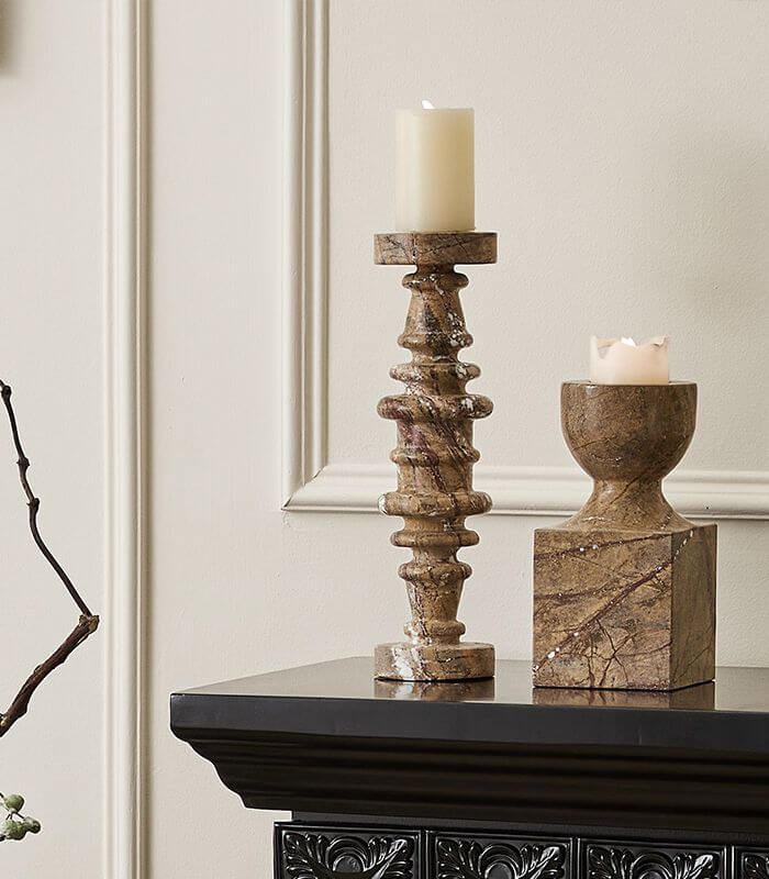 Natural Marble Candle Holders Brown