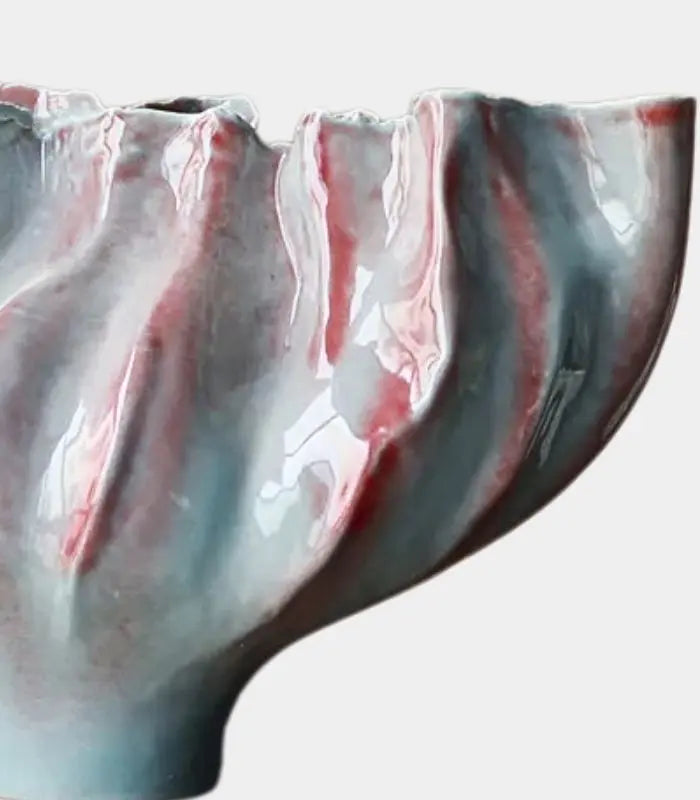 Celestine Aqua Porcelain Vase – Sculptural Wave Design with Coral Accents 36 cm (14.17 in)