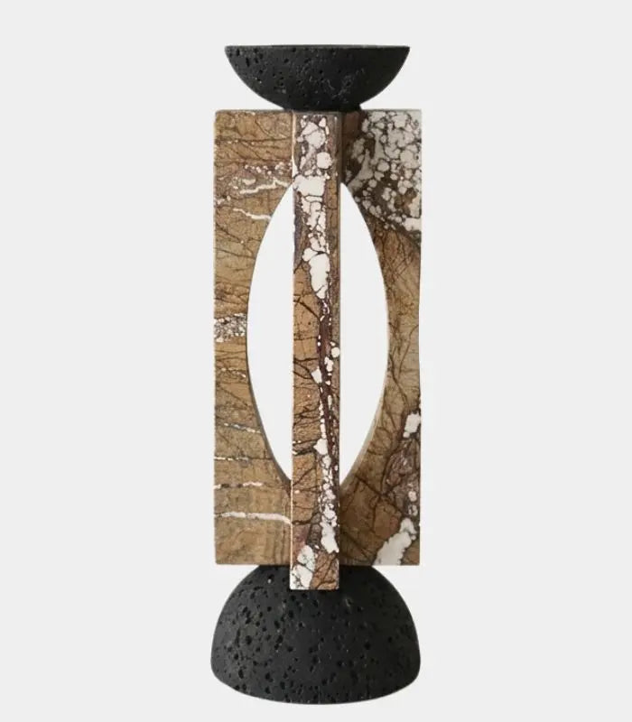 Corteccia Marble & Lava Stone Candle Holder – Natural Stone Pillar, 2 Sizes