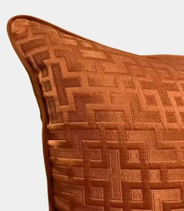 Geometric Cushion Cover Fernwood Jacquard Velvet Woven 45x45 cm Copper