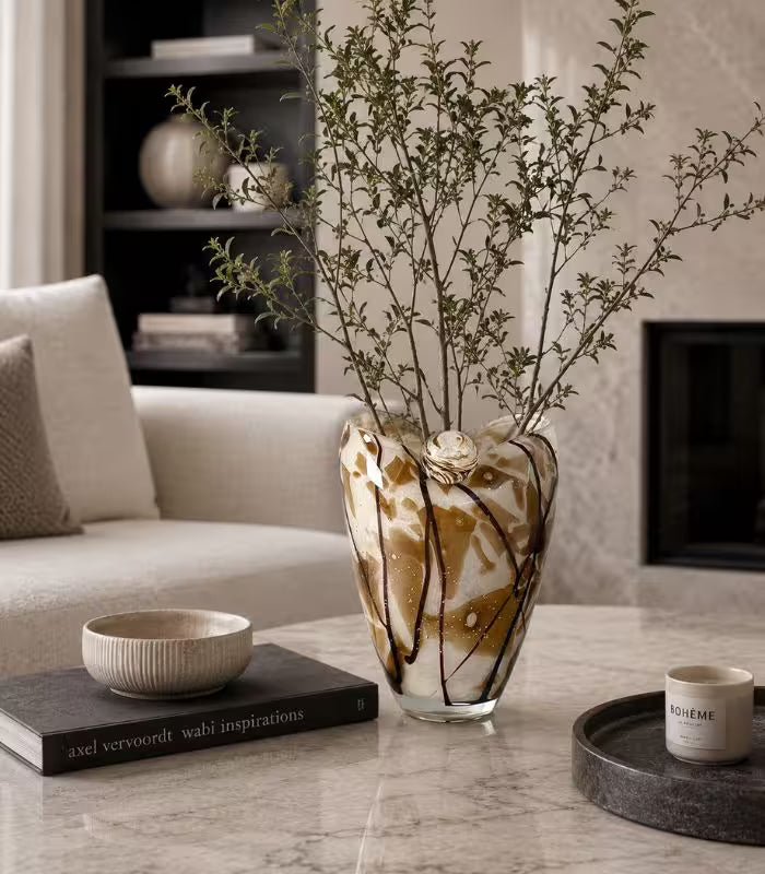 Havana Handblown Glass Vase – Brown & Ivory Swirl Decorative Vase 24.5 cm / 9.6 in