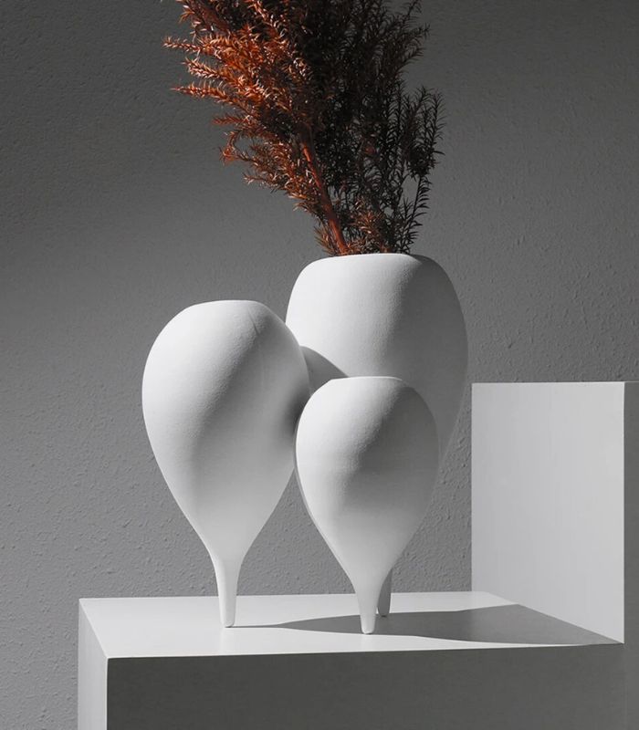Modern Abstract Resin Vase Set - Sculptural White Wave Design 32 cm