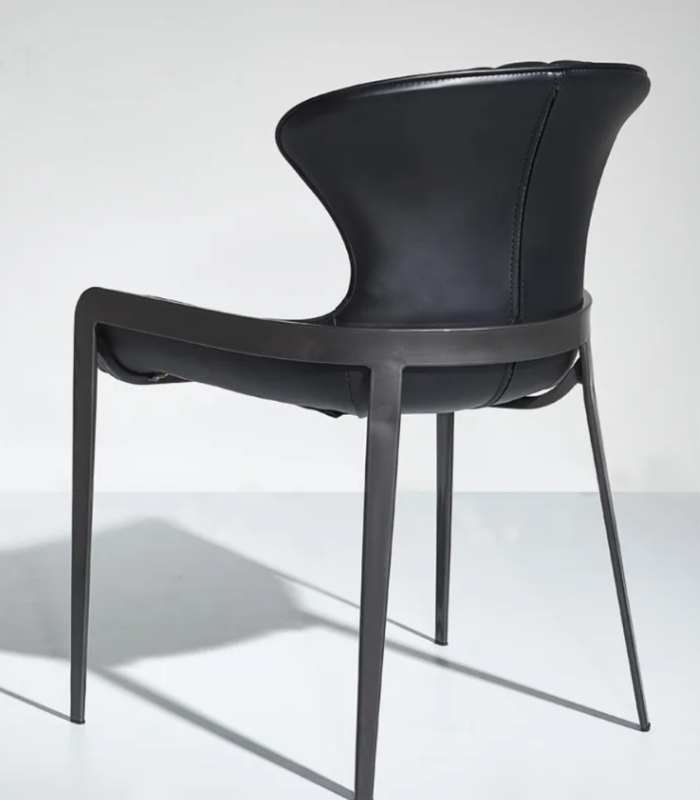 Modern Tufted Leather Dining Chair with Metal Legs - Black or Cognac