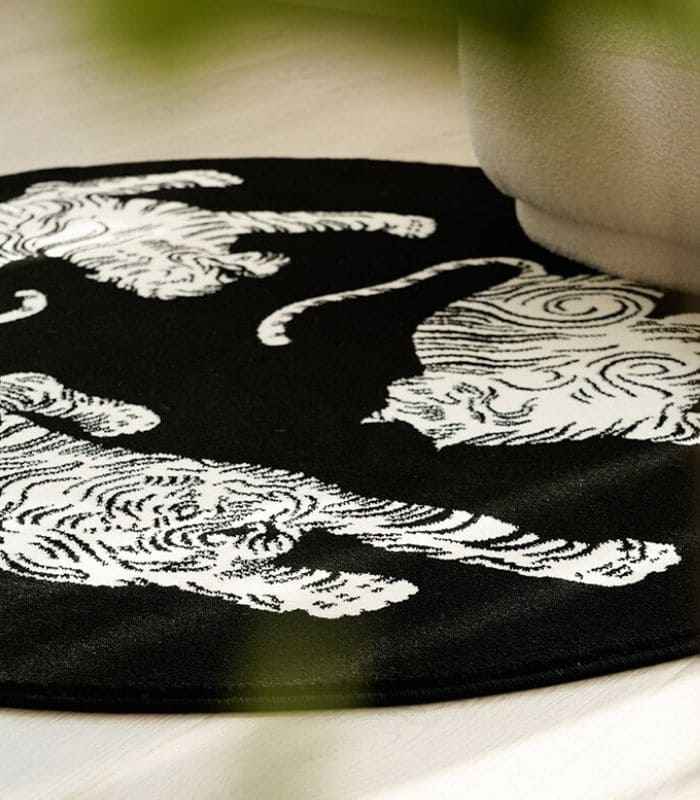 Modern Round Tiger Rug Indoor Decorative Black & White
