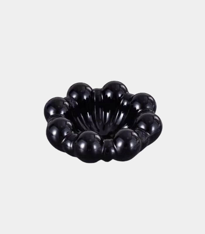 Blossom Elegance Ceramic Fruit Decorative Bowl Handcrafted Black