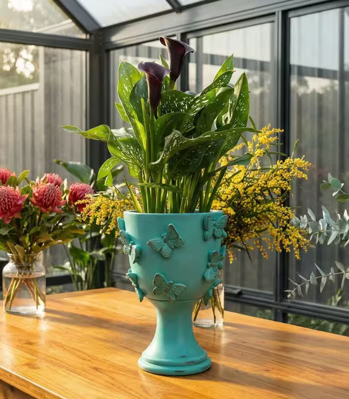 Plant Pot Planter Decorated with Butterflies 30 cm (11.8 in) Resin