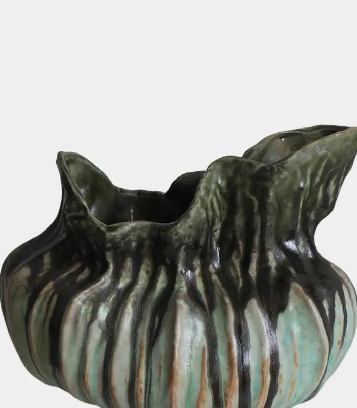Verdant Ceramic Vase – Handcrafted Sculptural Design with Ombré Glaze