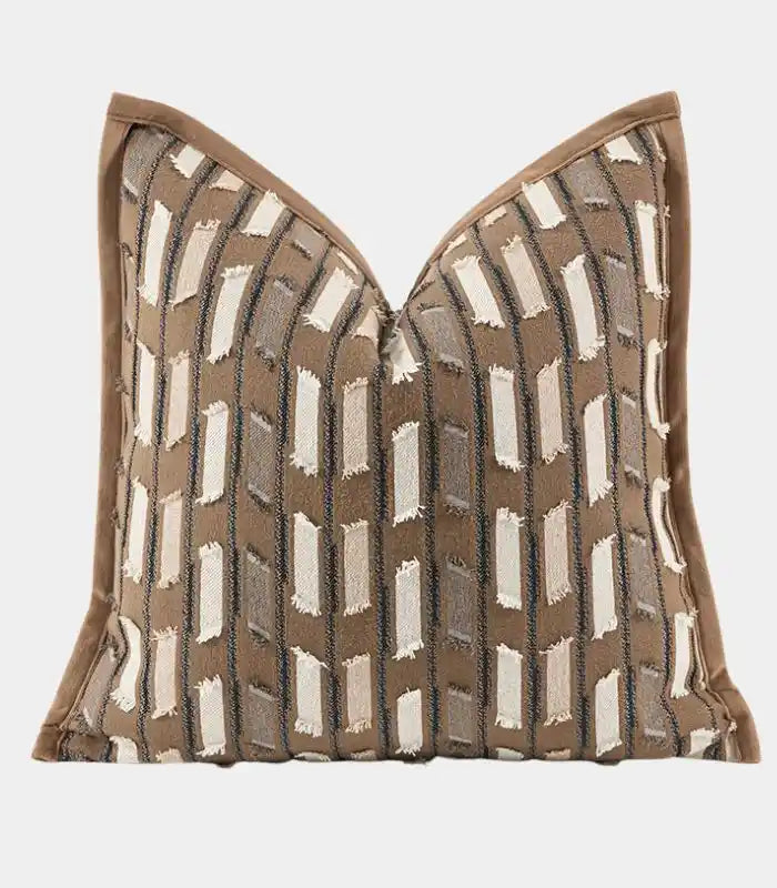 Marlowe Woven Textured Cushion Cover – Brown & Ivory Striped Jacquard, 3 Sizes
