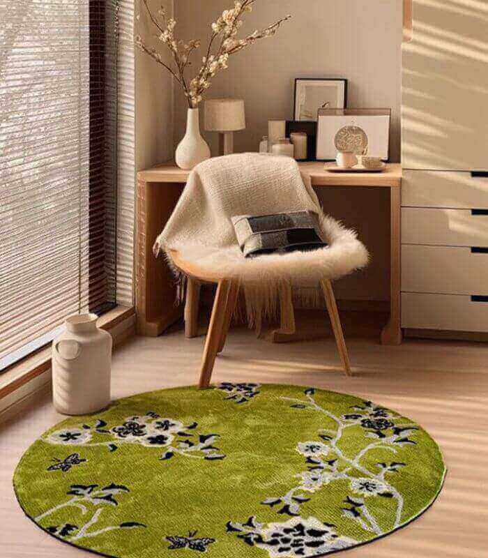 Springtime Bliss Round Rug Hand-Tufted Floral & Butterfly Round Area Rug - Pet-Friendly