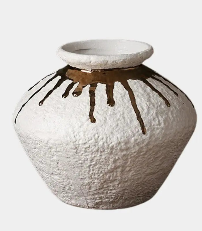 Aureate Ceramic Vase – Handcrafted Golden Drip Design