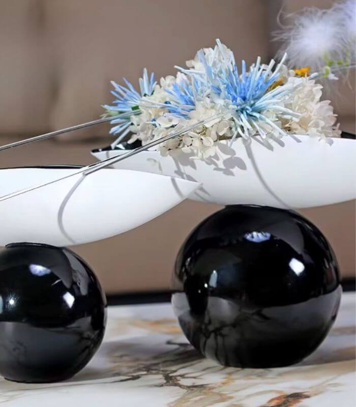 Caleen Luxury Floating Sphere Bowl Modern Decorative Centerpiece 38 cm Black & White