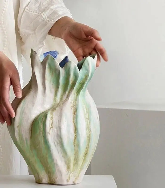 Marea Sculptural Ceramic Vase – Handpainted Artisan Collection