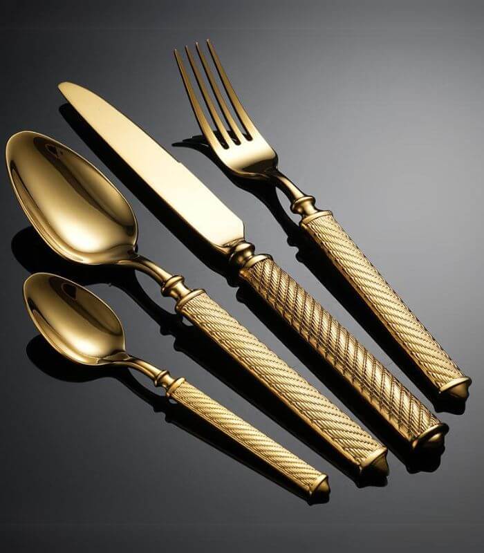 Belmont Regal Twisted Cable Premium Flatware Set - Luxury Stainless Steel Cutlery Collection (24-Piece or 16-Piece Set) Gold