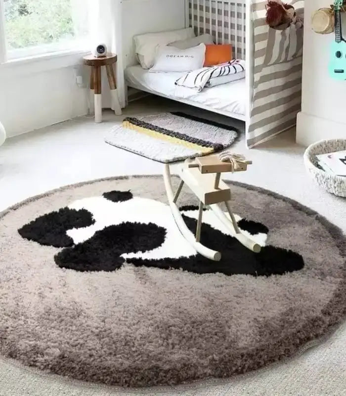 Panda Rug Round Soft Grey Hand Knotted Hand Tufted 100 x 100 cm