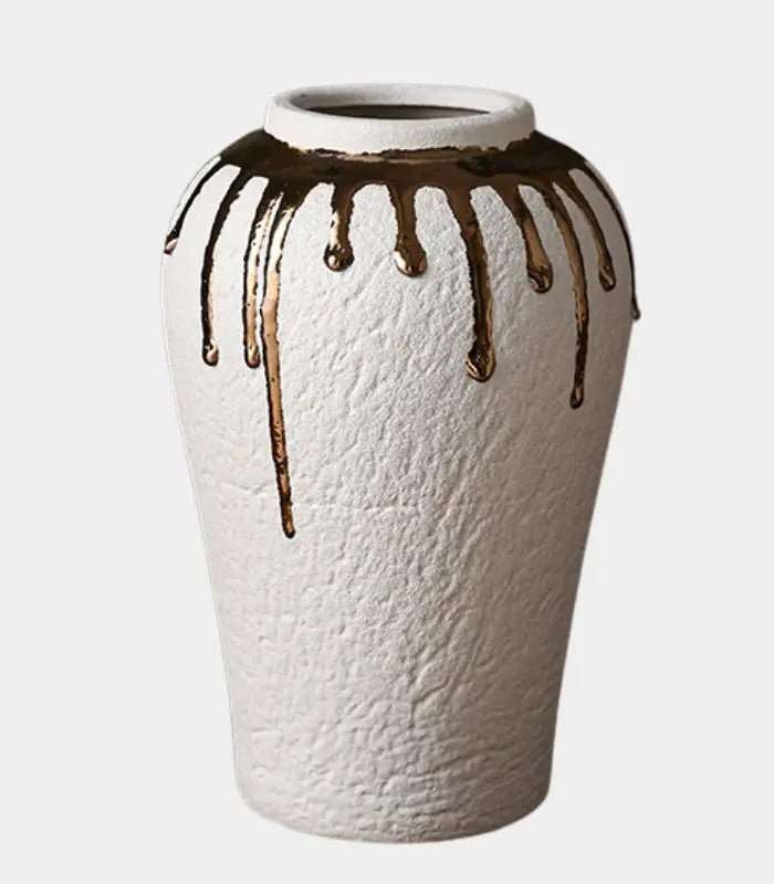 Aureate Ceramic Vase – Handcrafted Golden Drip Design