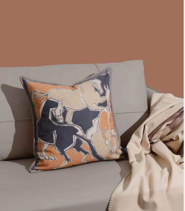 Galloping Horses Cushion Cover Equestrian Elegance Wool Blend Throw Pillow Cover 45x45 cm