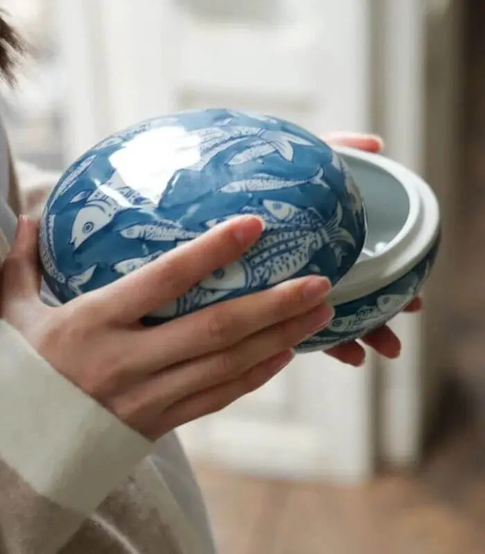 Blue Waters Fish Collection Porcelain Decorative Vase - Handcrafted Coastal Home Decor