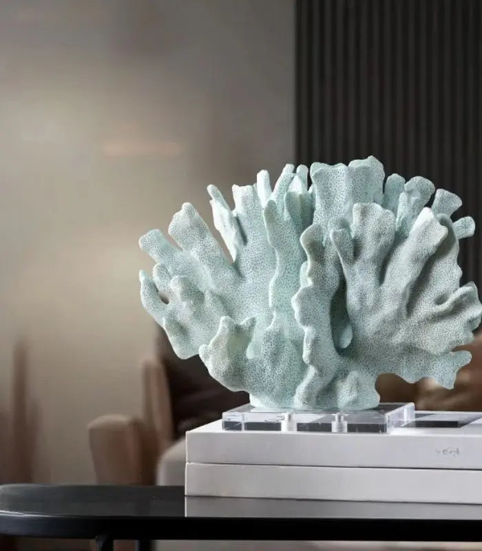 Oceana Seafoam Coral Sculpture – Coastal Decorative Object with Acrylic Base Resin Blue Large 28 cm
