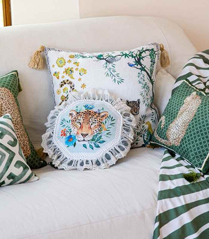 Leopard Cushion Cover Blue Green