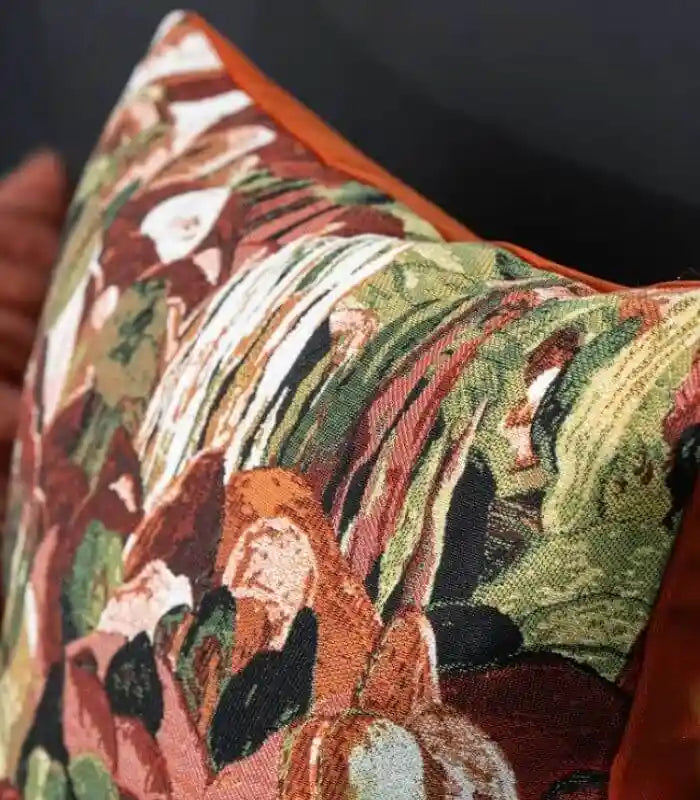 Floral Jacquard Cushion Cover – Artistic Botanical Tapestry Design