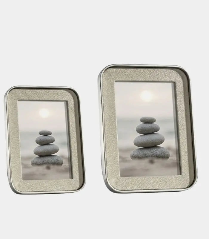 Harrington Textured Photo Frame – Cream Faux Leather with Stainless Steel Trim