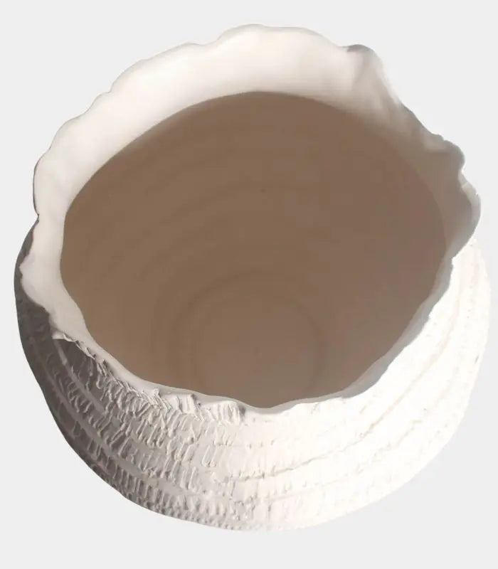 Solvei Ceramic Vase Hand-Cut Textured Pattern Off-White Sculptural Planter 31.5 cm / 12.4 in