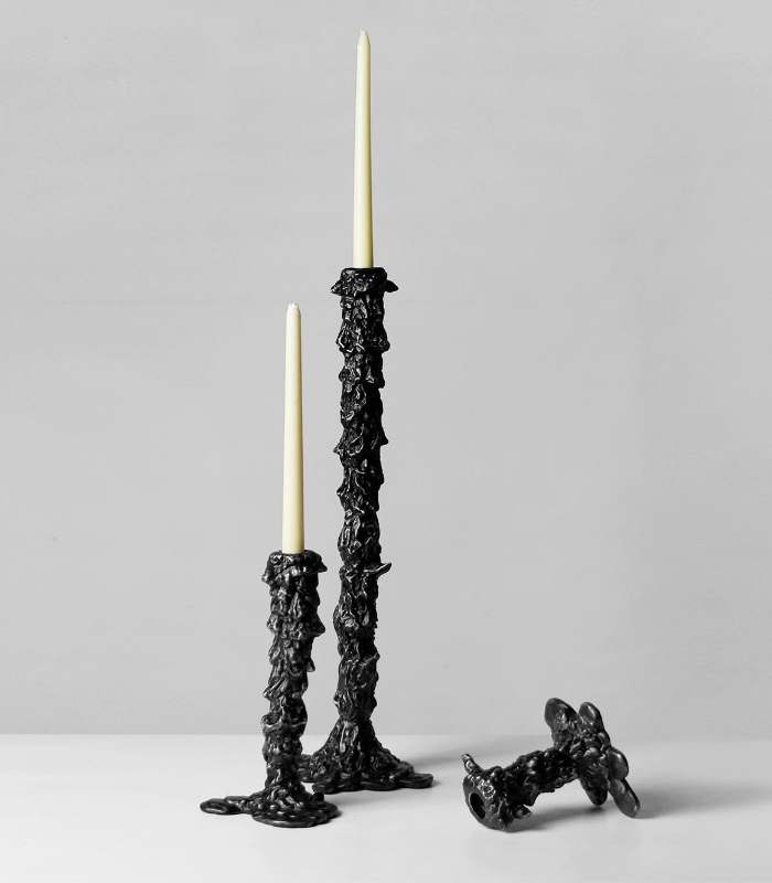 Candlestick Candle Holder Drip Resin Black