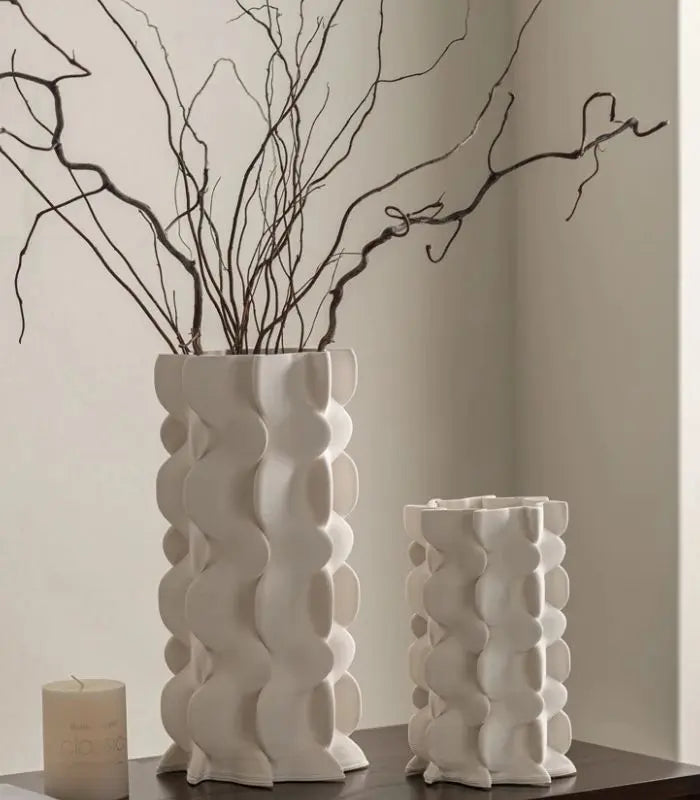 Mirabelle White Ceramic Vase – Contemporary Scalloped Design