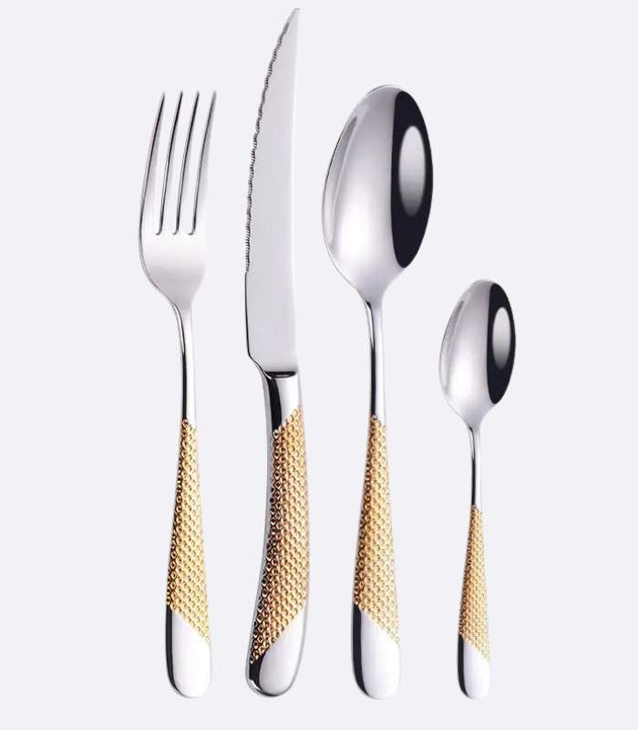 24 Pc Premium Cutlery Set Stainless Steel Mirror-Polished Silver Gold