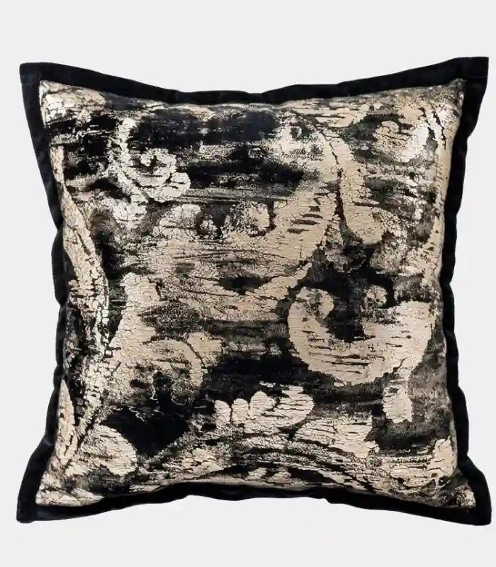 Corteccia Jacquard Cushion Cover – Distressed Metallic Texture in Black and Gold 45 cm (18 in)
