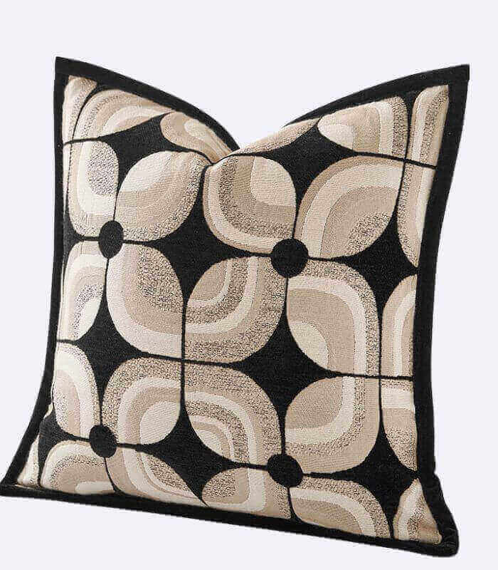 Modern Geometric Woven Cushion Cover - Black and Beige