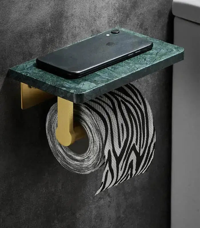 Toilet Roll Holder Wall-Mounted Natural Green Marble Brushed Gold