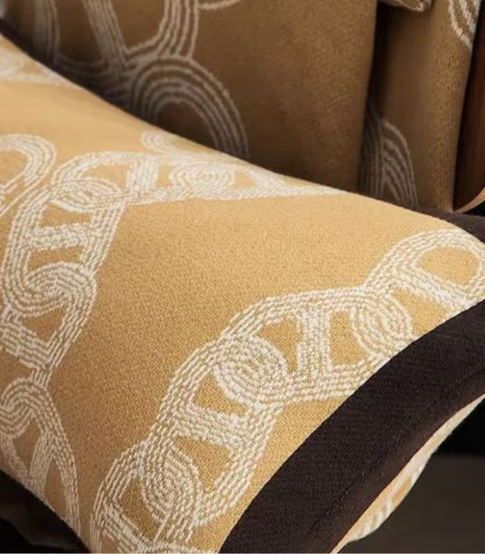 Aurelle Chain Link Throw Blanket & Lumbar Cushion | Ochre and Ivory Decorative Textiles