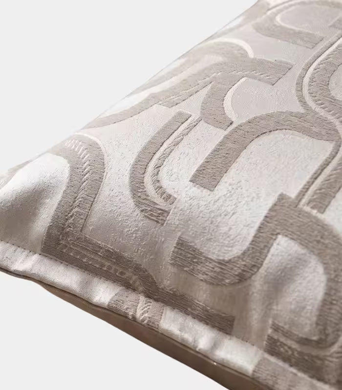 Meander Jacquard Cushion Cover Decorative Pillow Case Taupe & Ivory