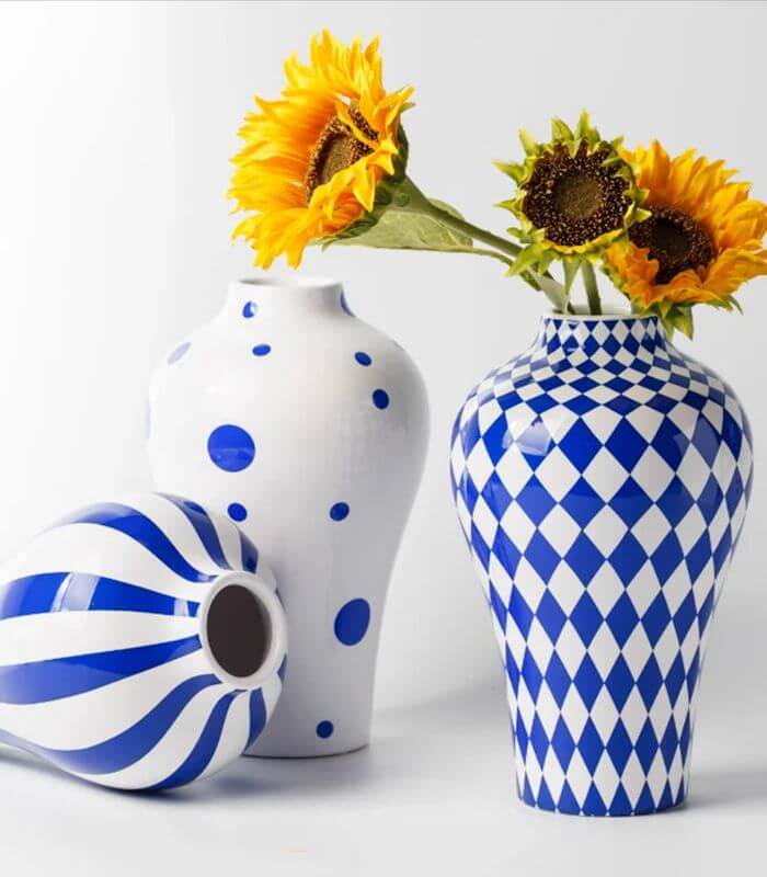 Bold Blue Polka Dot Ceramic Vase | Statement Home Decor Piece