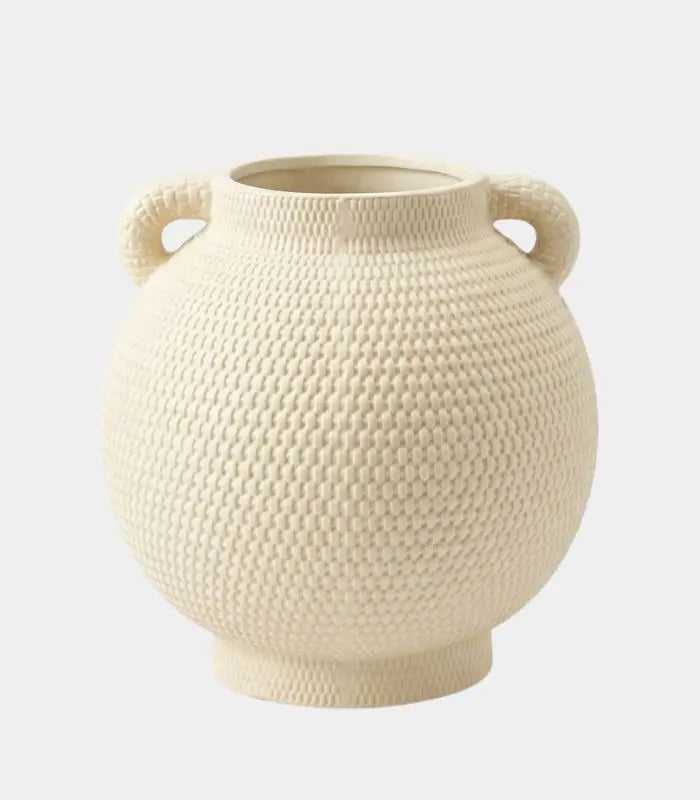 Perugia Textured Ceramic Vase – Woven-Effect Amphora with Handles, 2 Sizes