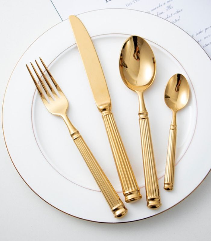 Set of 16 Pcs Aristocrat Flatware Cutlery Set 304 Stainless Steel Gold