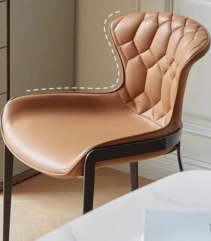 Modern Tufted Leather Dining Chair with Black Metal Legs - Cognac