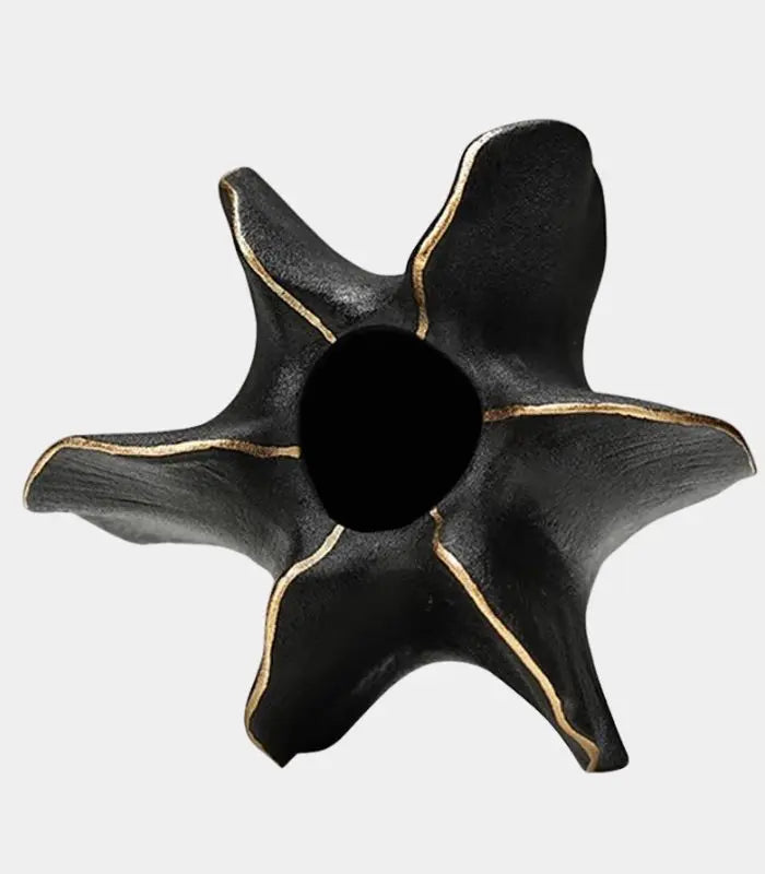 Noir Ceramic Vase – Gold-Lined Sculptural Design Black & Gold