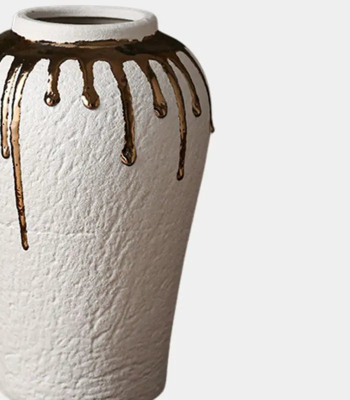 Aureate Ceramic Vase – Handcrafted Golden Drip Design