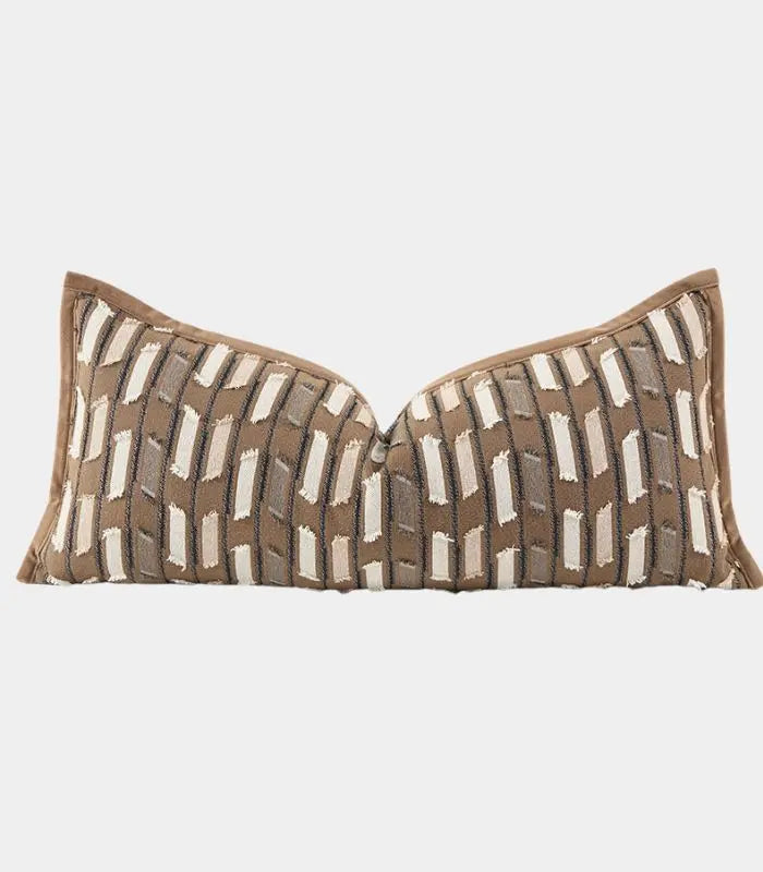 Marlowe Woven Textured Cushion Cover – Brown & Ivory Striped Jacquard, 3 Sizes