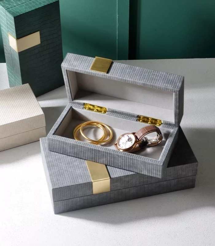 Leather Decorative Box Jewelry Boxes Rectangle Cosmetic Jars Dresser Table Desk Decoration Home Exquisite Jewelry Storage Jar