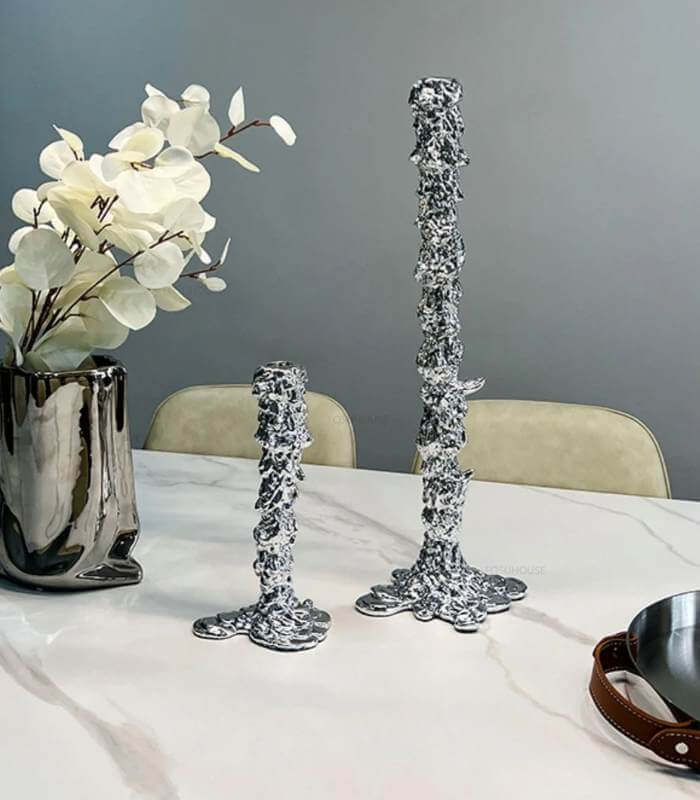 Candlestick Candle Holder Silver Drip Resin