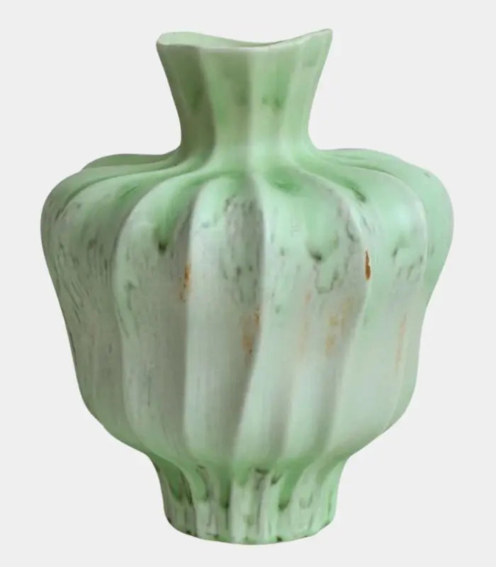 Pauline Ceramic Vase – Sculptural Fluted Design 30 cm Green