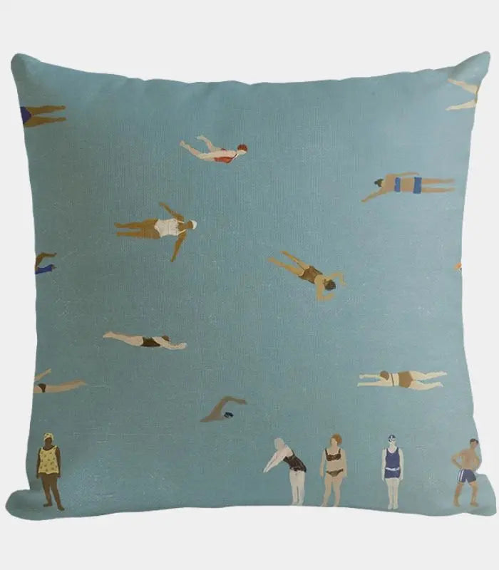 Riviera Swimmers Cushion Cover – Vintage Beach Scene Print